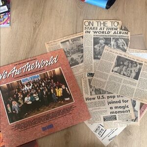 We Are The World Vinyl Record with Newspaper Clippings